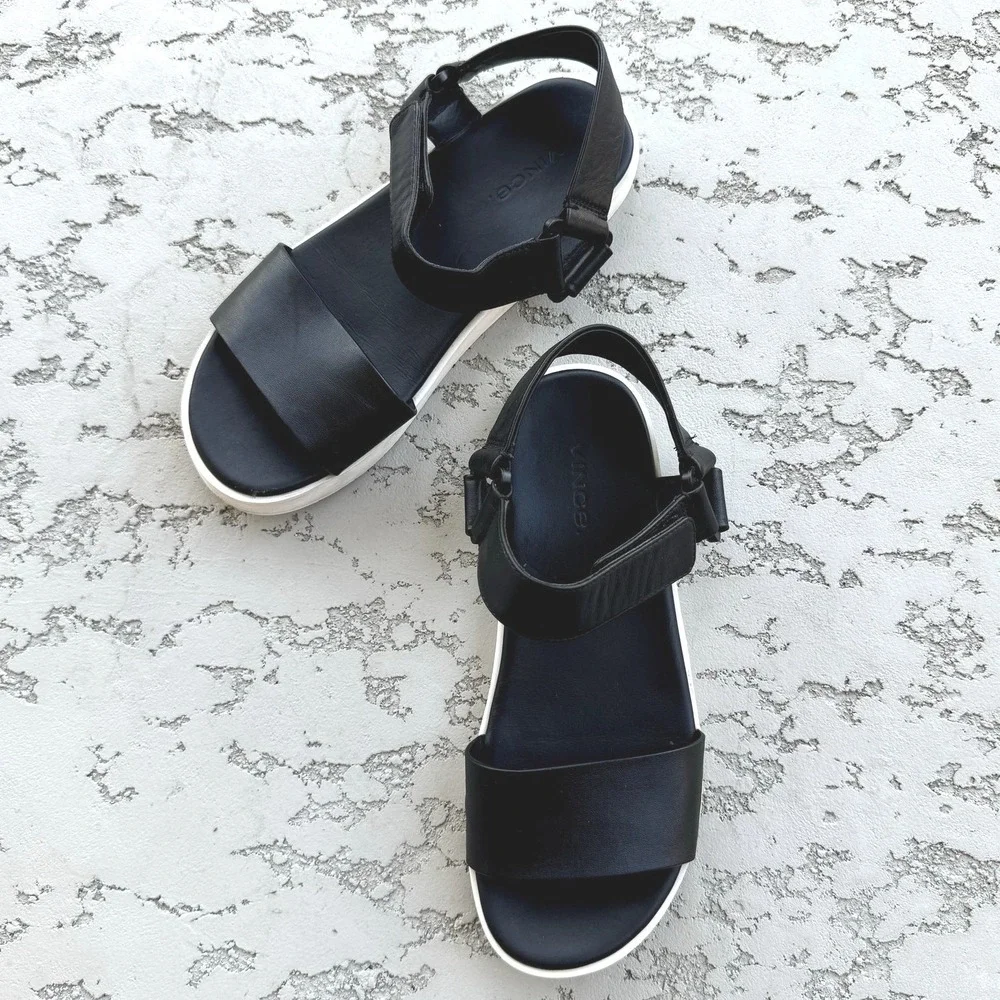 Vince Women's Black Leather Platform Strap Casual Sandals Size‎ 6